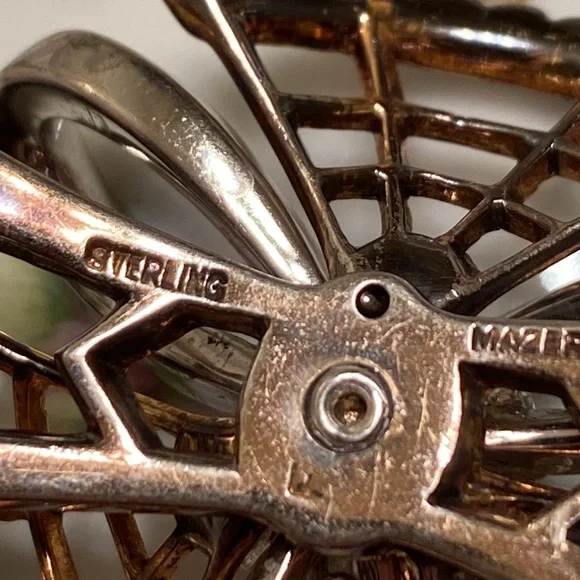 Sterling Mazer bracelet w/green rhinestone in center of flower 6 3/4” Vintage - Picture 15 of 17
